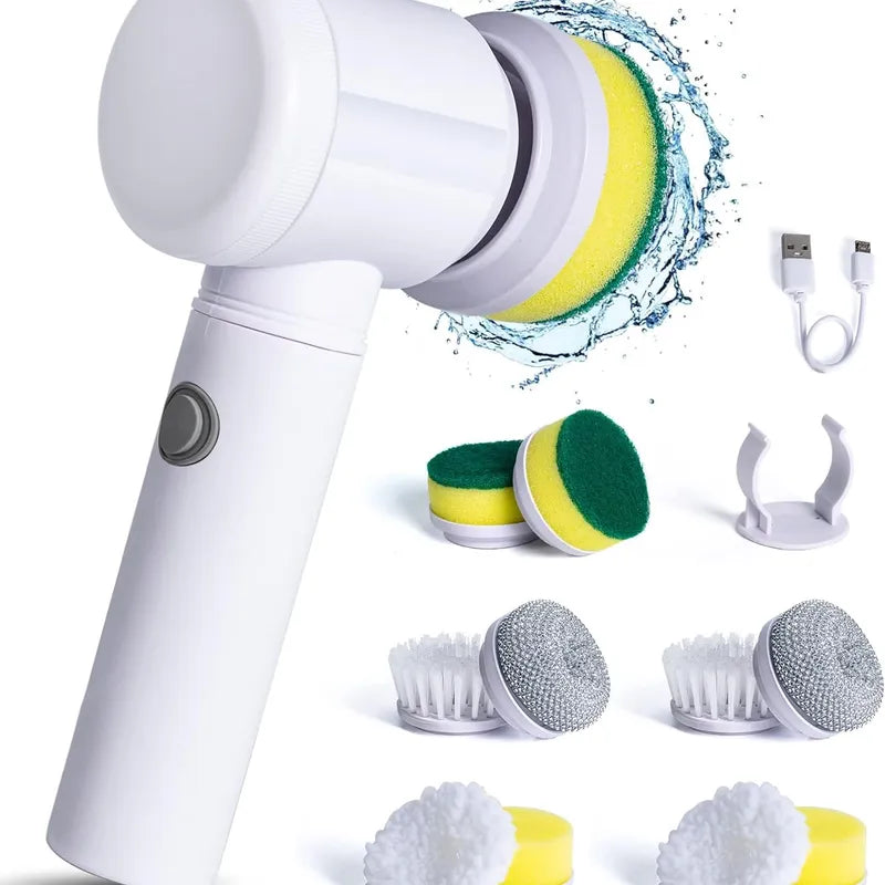 5-in-1 Electric Spin Scrubber – Cordless Rotating Cleaning Brush for Kitchen, Bathroom & Tiles