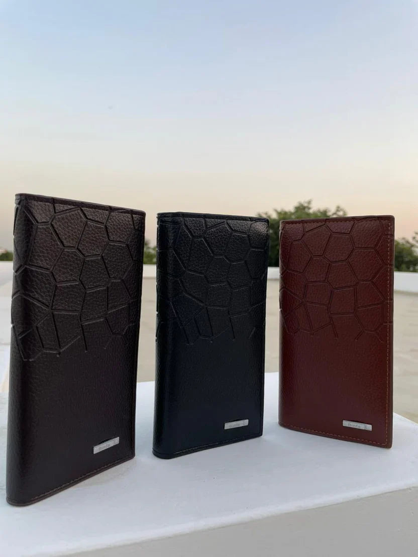 Premium Geometric Leather Long Wallet – Slim, Elegant
