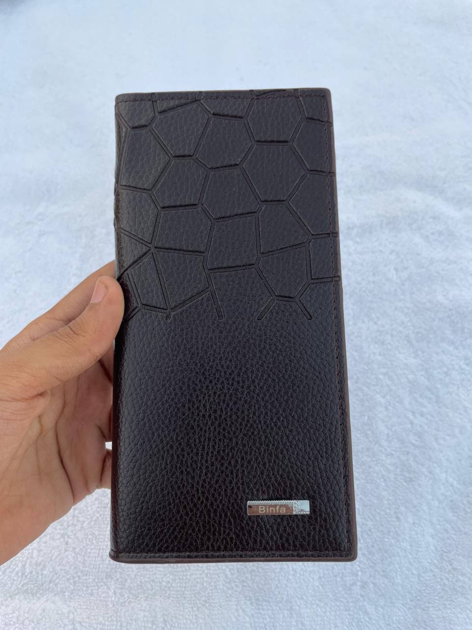 Premium Geometric Leather Long Wallet – Slim, Elegant